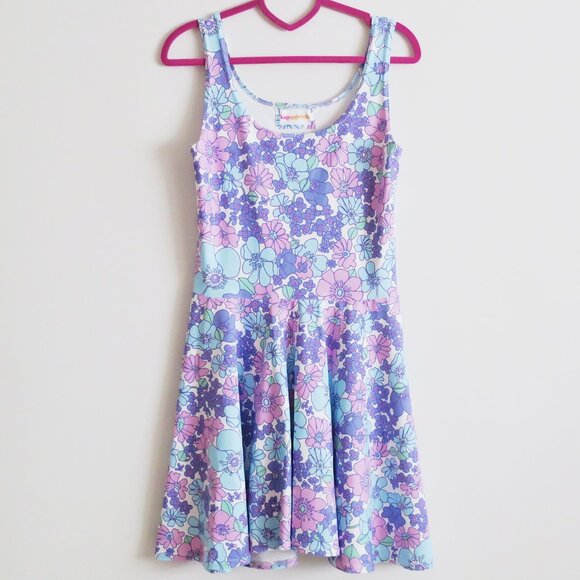 Kate Gabrielle retro floral blue and purple sample dress size Small - Picture 1 of 3